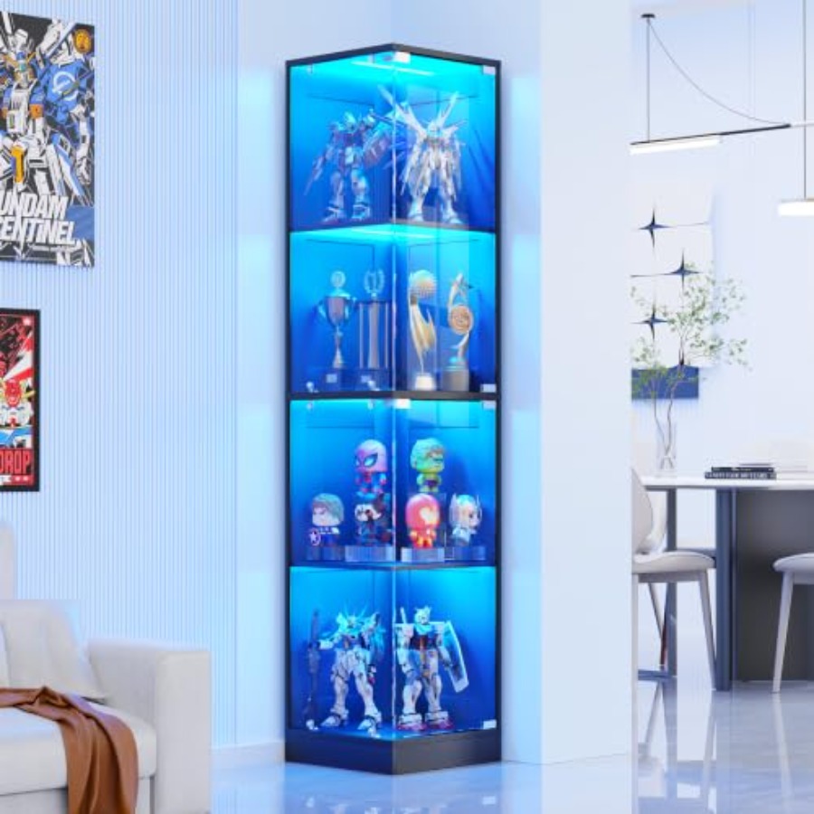 Collectible Collection - Lemari pajangan sudut dengan pintu kaca,