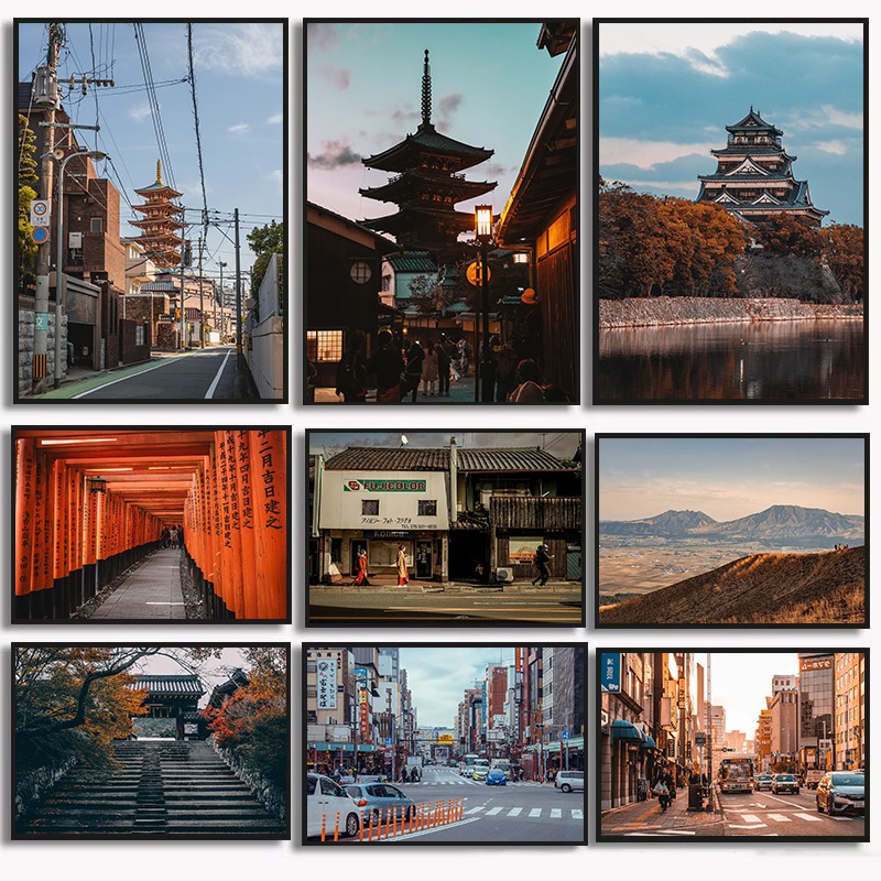 Vintage Collectible Posters - Koleksi Landmark Jepang Vintage Cetakan Kanvas