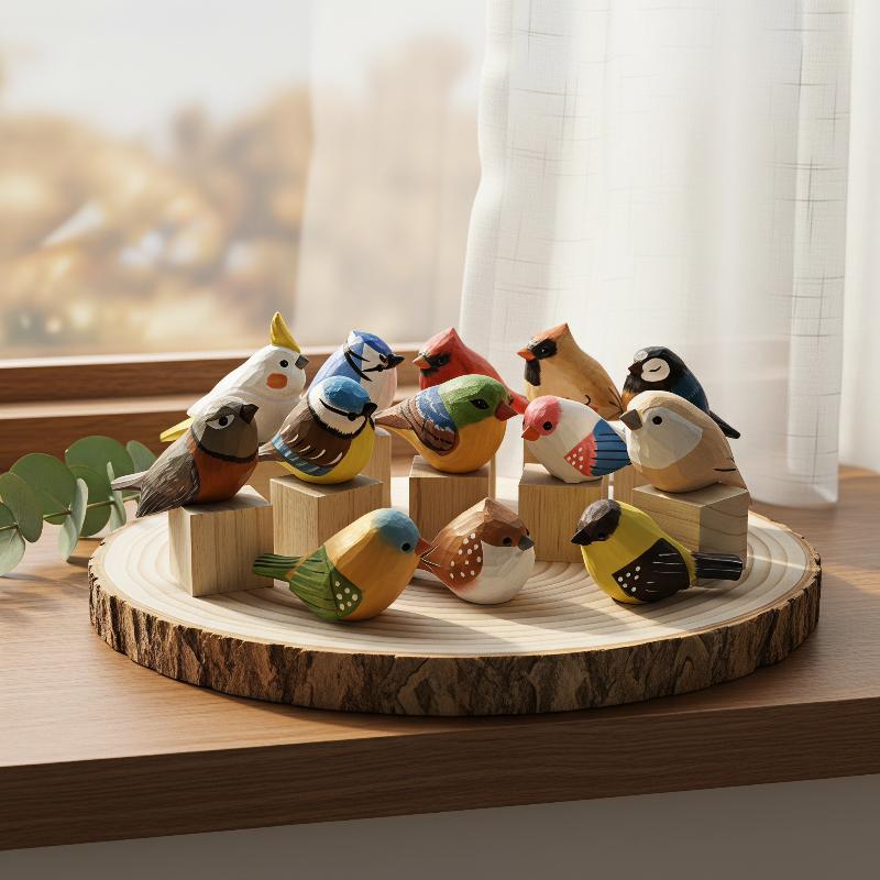 Vintage Collectibles Store - Figur Burung Kayu Ukiran Tangan Kawaii,