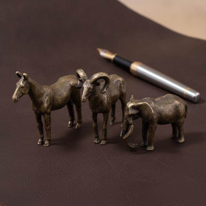 Vintage Collectibles Store - Figur Hewan Kuningan Padat Kuda, Aries,