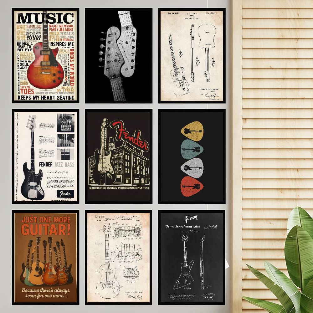 Vintage Collectible Posters - Koleksi Gitar Poster Seni Berperekat Stiker