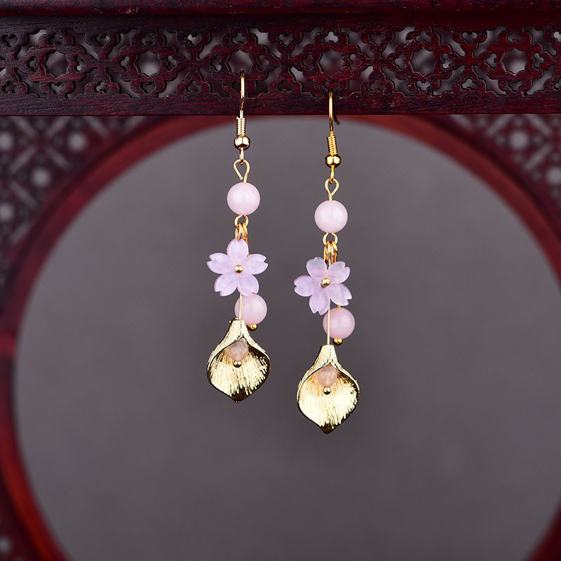 Vintage Item - Anting Bunga Giok Alami Merah Muda