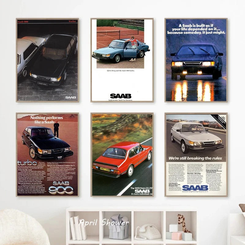 Vintage Collectible Posters - Klasik Vintage Saab 900 Turbo mobil